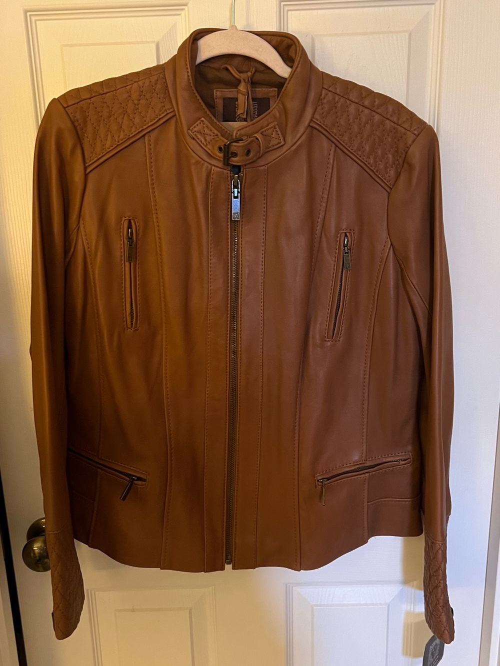 NWT, Women's Anne Klein leather jacket, size XL, luggage brown.